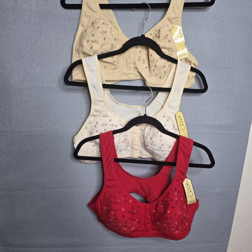 3 Youxianya Pink Red Yellow Floral Front Closure Bra Comfort Wireless Support